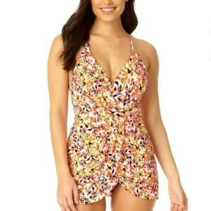 Anne Cole‎ Swim Dress One Piece Skirted Swimsuit Women's 16 Multicolor Resort